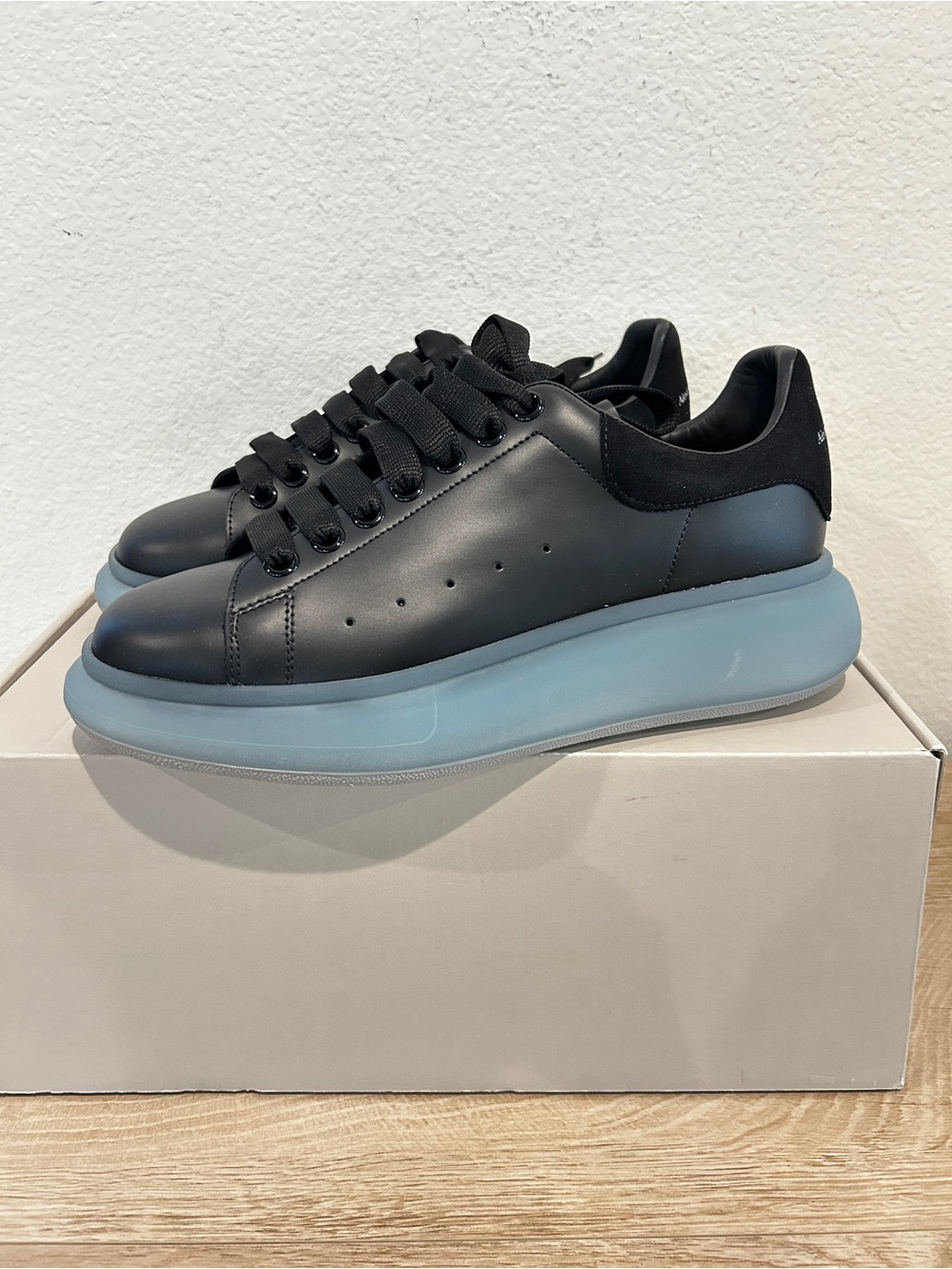 New Alexander McQueen Oversized Sneaker 'Black Frosty Blue', Size 40, $620